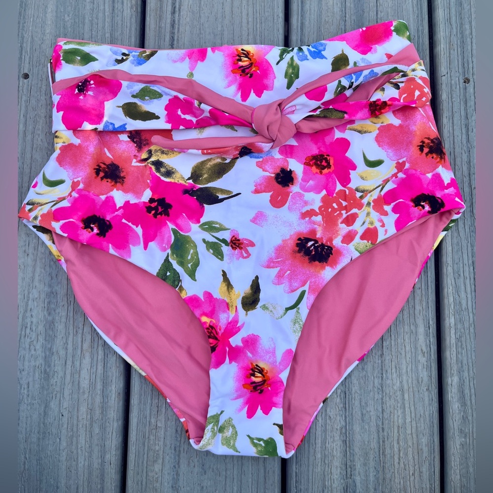 NWT Coral Reef Swim Reversible Watermelon Floral Nori High-Waisted Bikini Bottom